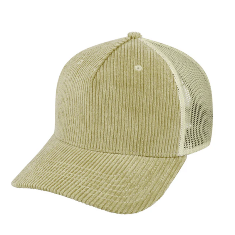 Corduroy Trucker 
100% Cotton Corduroy
5 Panel | Structured
Peak: Pre-Curved Peak

AVAILABLE NON BRANDED AND BRANDED.  CONTACT US FOR A QUOTE